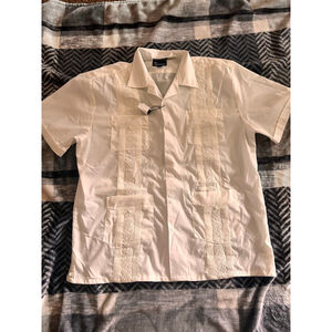 Men's OMEGA fashion White Guayabera Casual Button Down Shirt XL
